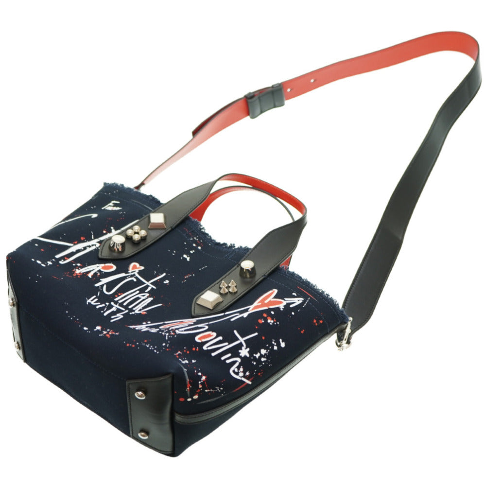 新品同様 クリスチャンルブタン フランジバス スモール Frangibus 3215121 ショルダー トート バッグ キャンバス/レザー ネイビー 紺 0165【中古】Christian Louboutin Frangibus