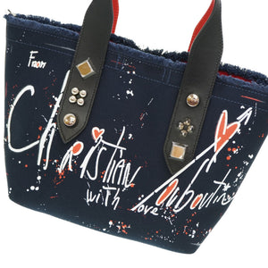 新品同様 クリスチャンルブタン フランジバス スモール Frangibus 3215121 ショルダー トート バッグ キャンバス/レザー ネイビー 紺 0165【中古】Christian Louboutin Frangibus