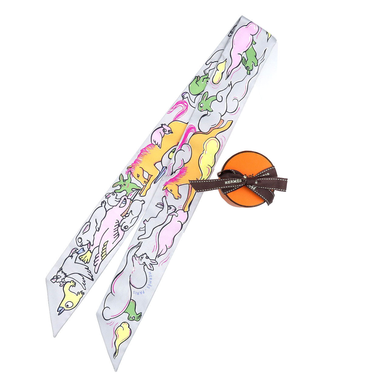 未使用 エルメス ツイリー 千と一のウサギ シルク グリ・ペルル グレー スカーフ 0234【中古】HERMES