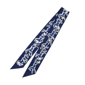 新品同様 エルメス ツイリー Chevaux en Liberte 自由の馬 シルク マリン インディゴ ホワイト ブルー スカーフ 0235【中古】HERMES