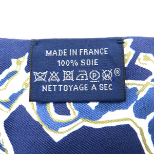 新品同様 エルメス ツイリー Chevaux en Liberte 自由の馬 シルク マリン インディゴ ホワイト ブルー スカーフ 0235【中古】HERMES