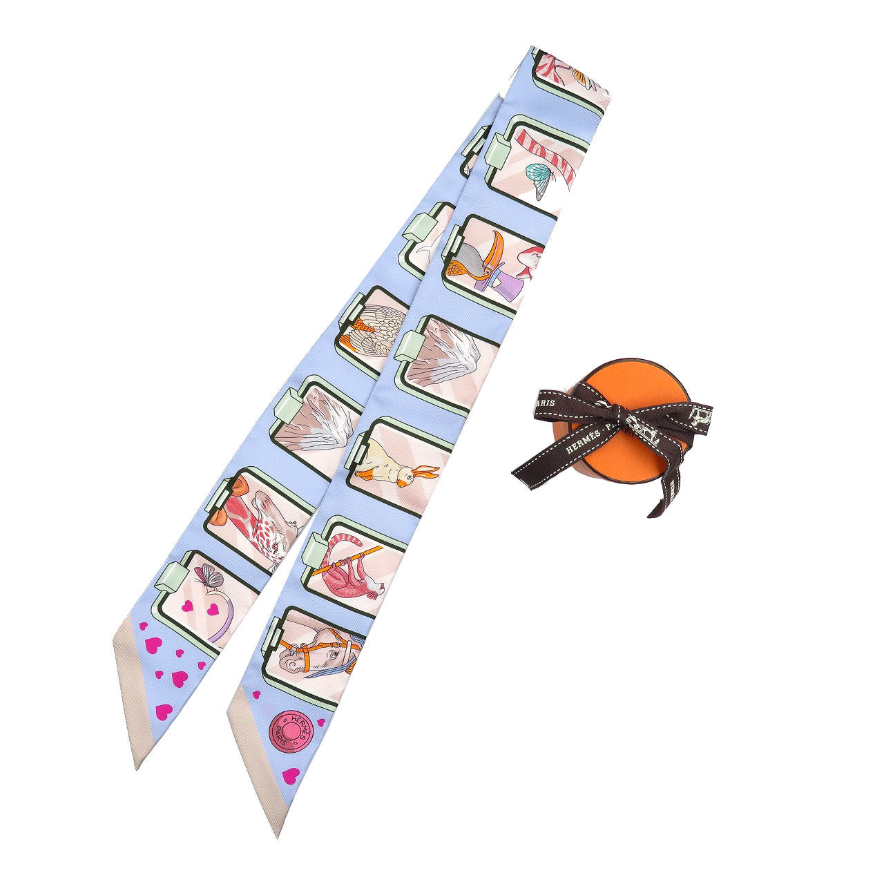 未使用 エルメス ツイリー ストーリー シルク ブルーペール ローズ ヴェール スカーフ 0236【中古】HERMES