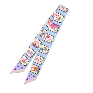 未使用 エルメス ツイリー ストーリー シルク ブルーペール ローズ ヴェール スカーフ 0236【中古】HERMES