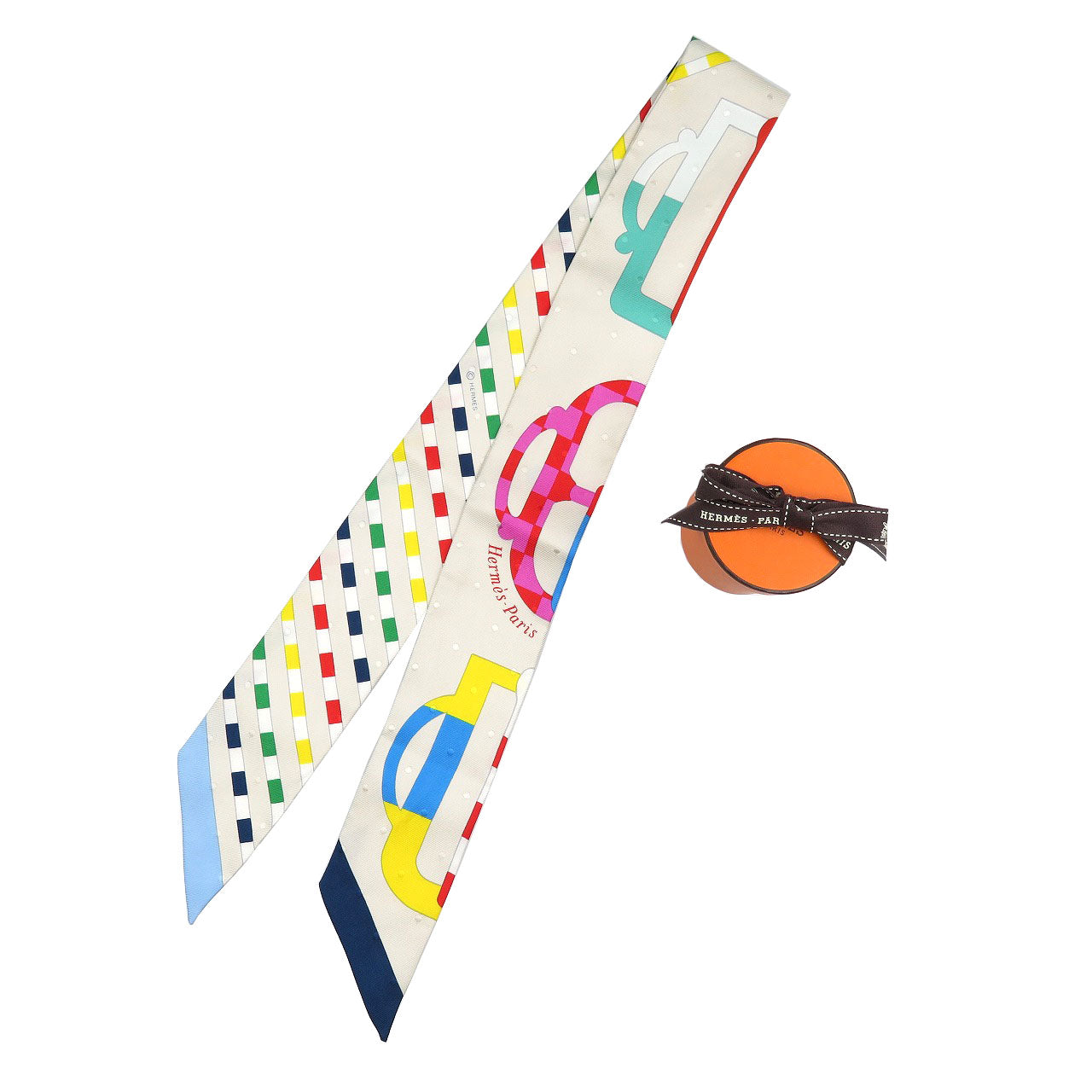 新品同様 エルメス ツイリー プリュムティ シルク クレ ブルー レッド スカーフ 0238【中古】HERMES