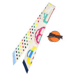 新品同様 エルメス ツイリー プリュムティ シルク クレ ブルー レッド スカーフ 0238【中古】HERMES