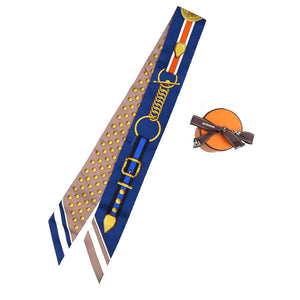 新品同様 エルメス ツイリー グラン トゥラララ シルク マリン マロングラッセ ゴールド スカーフ 0239【中古】HERMES