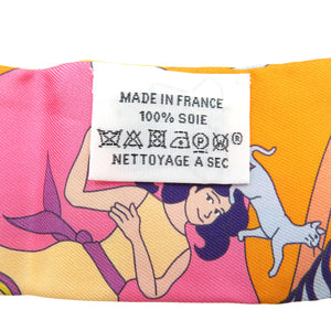 新品同様 エルメス ツイリー 空飛ぶカレ シルク ピンク オレンジ スカーフ 0240【中古】HERMES