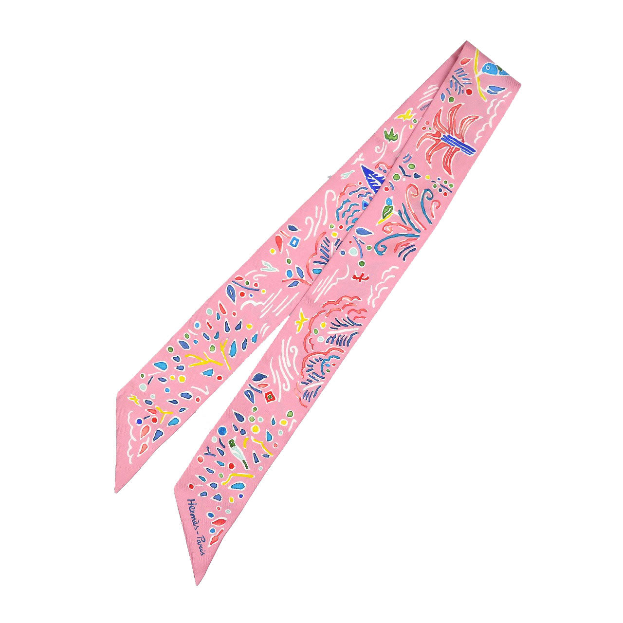 美品 エルメス ツイリー 春の島 シルク ローズ ブルー マルチカラー スカーフ 0241【中古】HERMES