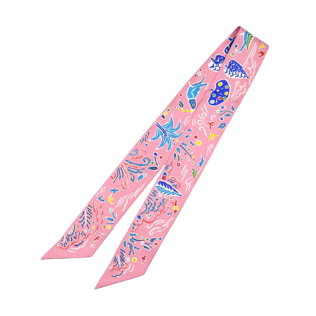 美品 エルメス ツイリー 春の島 シルク ローズ ブルー マルチカラー スカーフ 0241【中古】HERMES