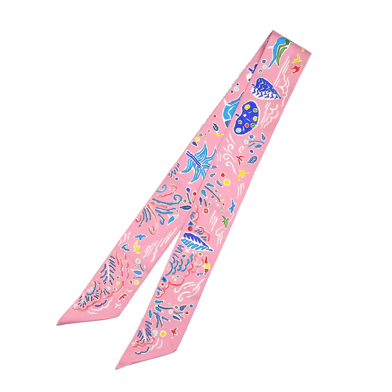 美品 エルメス ツイリー 春の島 シルク ローズ ブルー マルチカラー スカーフ 0242【中古】HERMES