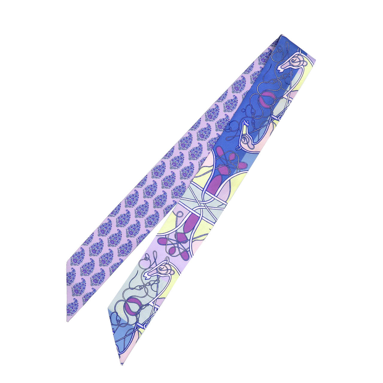 美品 エルメス ツイリー 鞭 ブロック シルク パープル ブルー イエロー スカーフ 0243【中古】HERMES