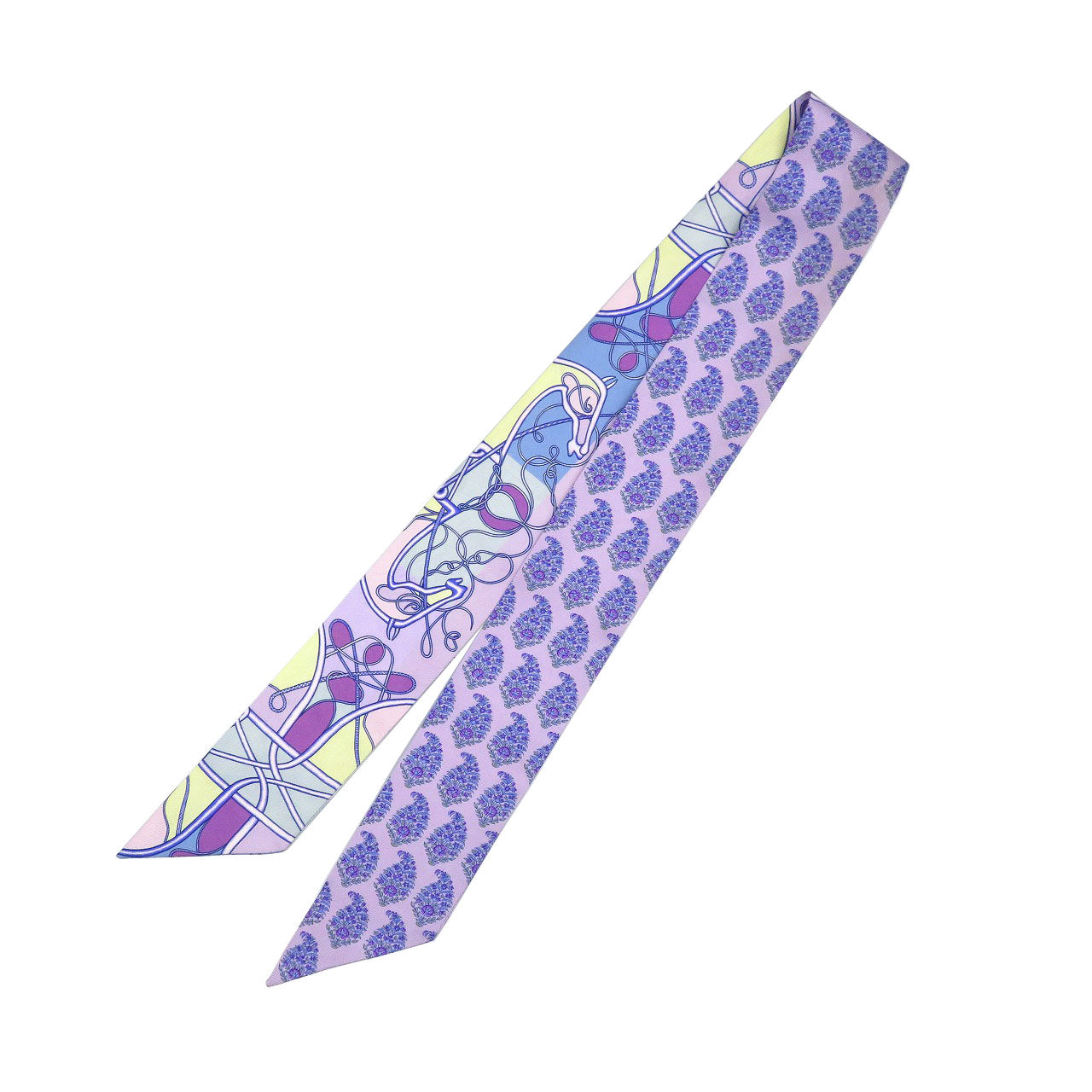 美品 エルメス ツイリー 鞭 ブロック シルク パープル ブルー イエロー スカーフ 0243【中古】HERMES