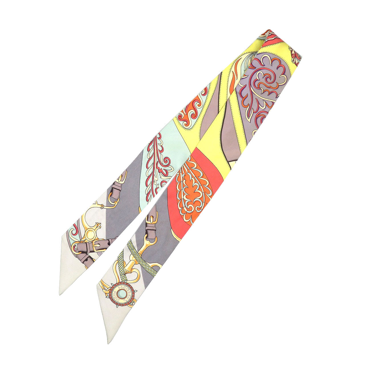 エルメス ツイリー アマゾンの祭典 シルク グレー オレンジ イエロー スカーフ 0245【中古】HERMES