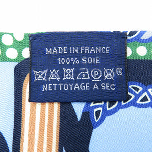 新品同様 エルメス ツイリー 鐙の幻想 シルク ブルー グリーン ネイビー スカーフ 0247【中古】HERMES