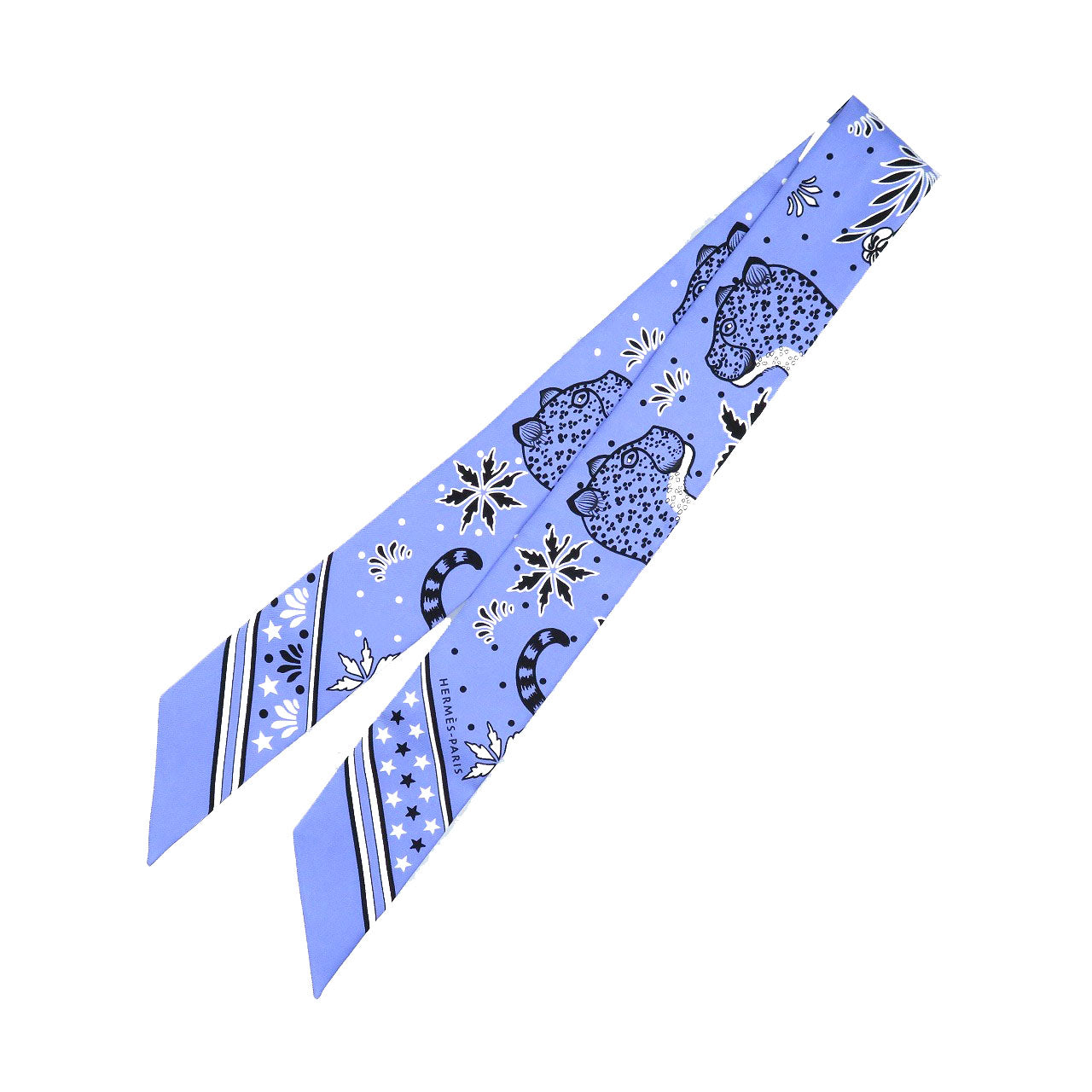 未使用 エルメス ツイリー レオパード シルク ラベンダー ノワール ブラン スカーフ 0248【中古】HERMES