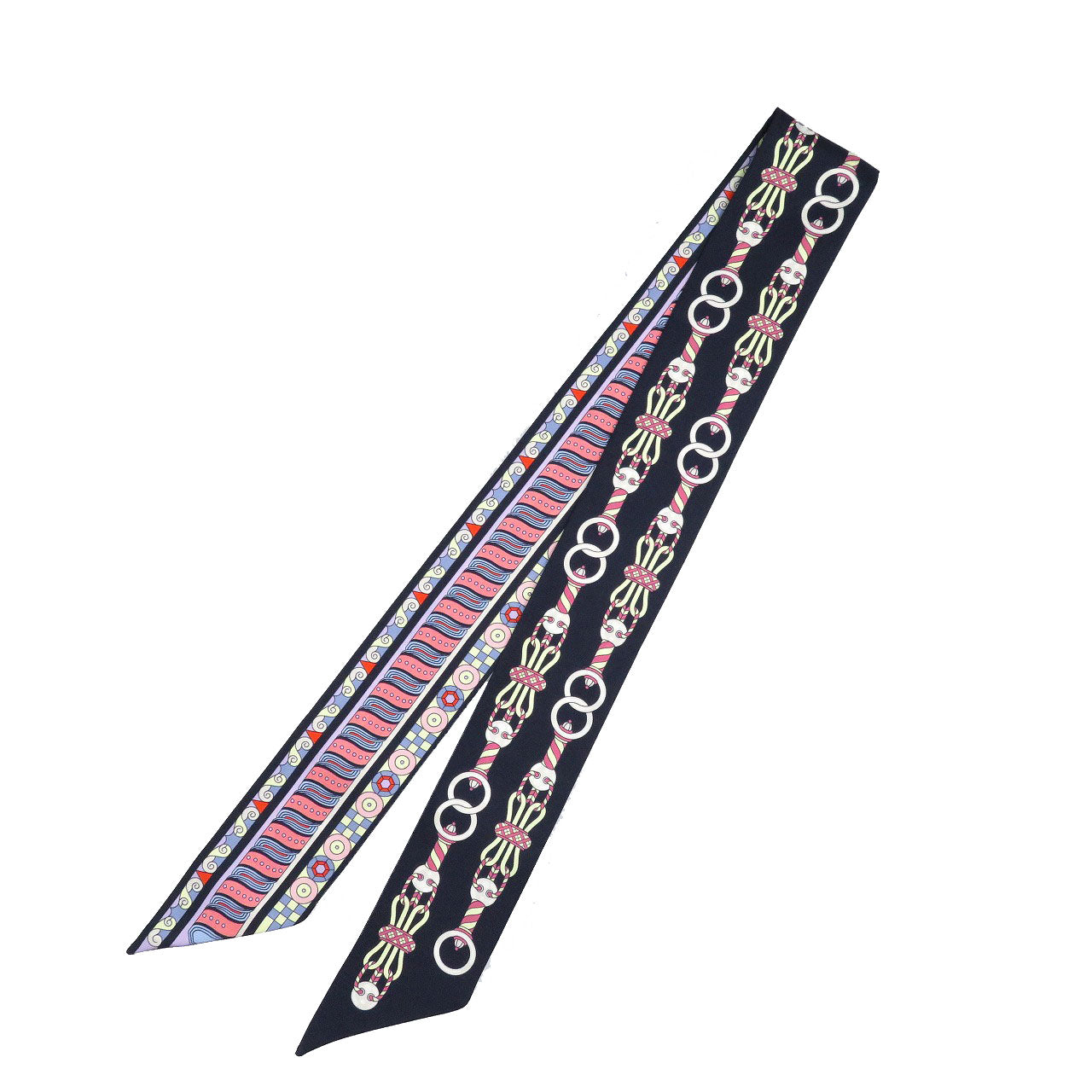 新品同様 エルメス ツイリー ハーネスの薔薇窓 シルク マリーヌ ローズ ジョーヌ ネイビー スカーフ 0249【中古】HERMES