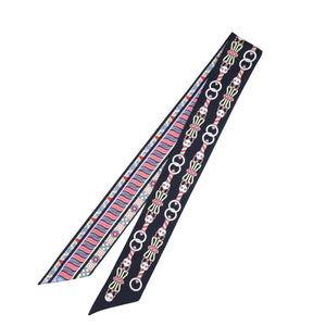 新品同様 エルメス ツイリー ハーネスの薔薇窓 シルク マリーヌ ローズ ジョーヌ ネイビー スカーフ 0249【中古】HERMES