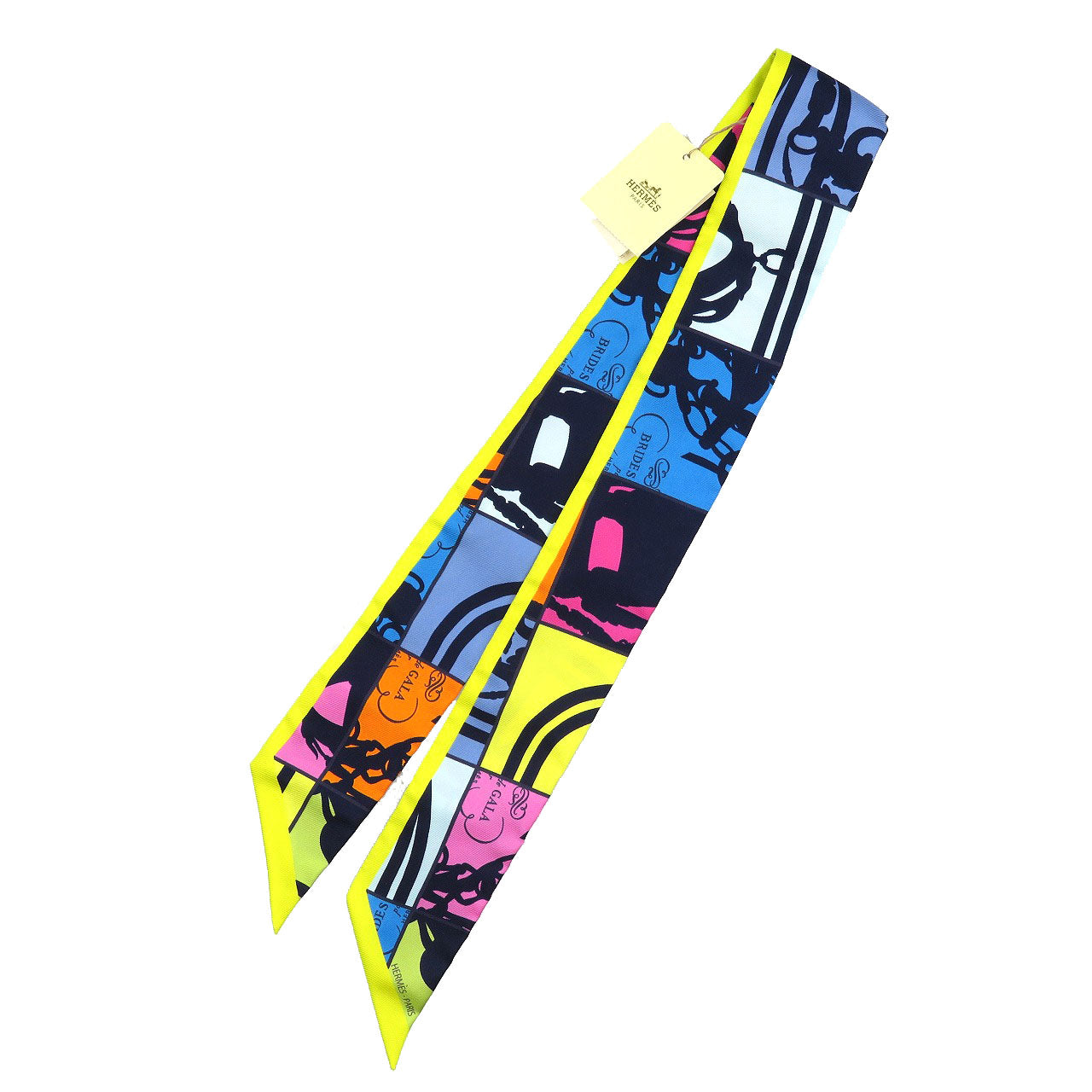 未使用 エルメス ツイリー 無秩序 シルク ジョーヌヴィフ ローズ オレンジ マルチカラー スカーフ 0252【中古】HERMES