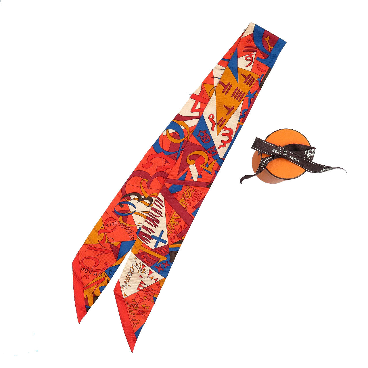 未使用 エルメス ツイリー ノンブルドール 黄金数 シルク ルージュ レッド スカーフ  0253【中古】HERMES