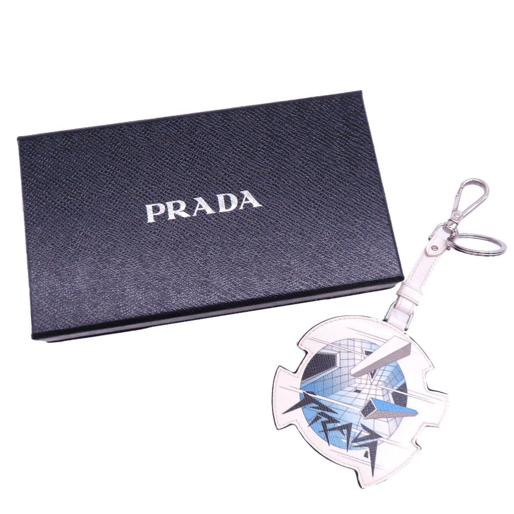 未使用 プラダ 2TL296 キーホルダー レザー/サフィアーノレザー ホワイト 0268【中古】PRADA バッグチャーム