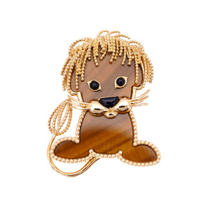 新品同様 ヴァンクリーフ＆アーペル ラッキーアニマルズ リオン ブローチ タイガーアイ / K18YG 750 /オニキス ゴールド ブラウン ジュエリー 0002【中古】Van Cleef & Arpels アクセサリー