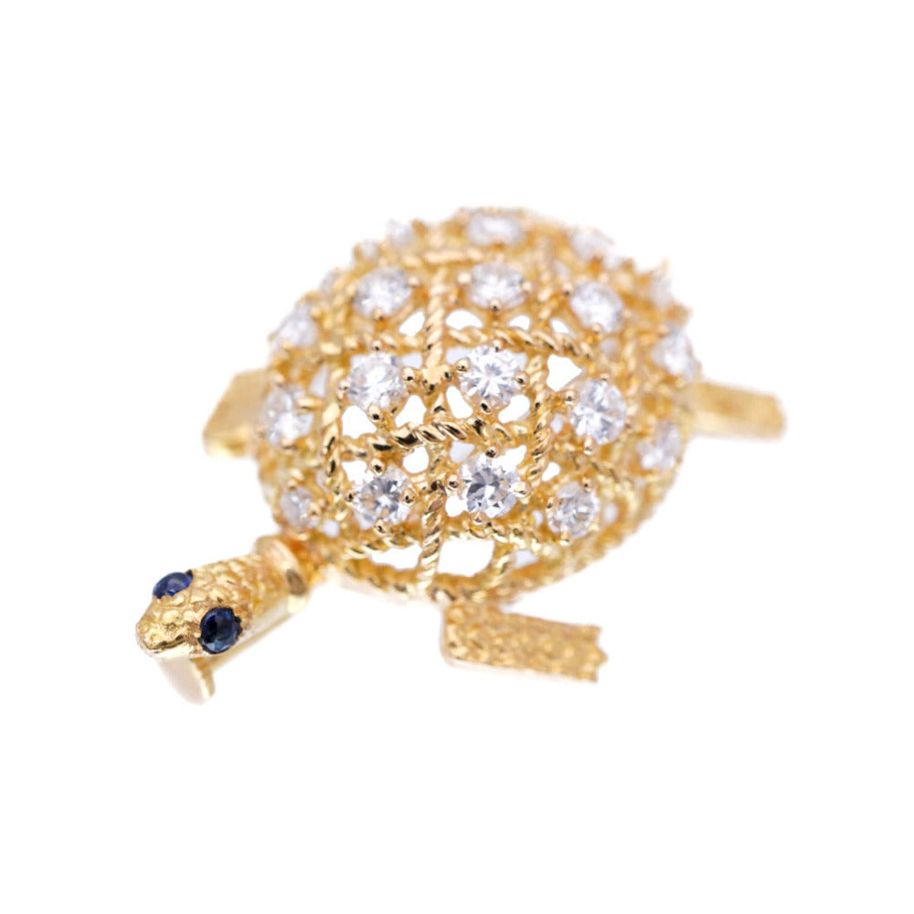新品同様 カルティエ タートル 750YG ダイヤ/サファイア ブローチ K18YG/ダイヤモンド/サファイア ゴールド カメ 亀モチーフ アクセサリー 0006【中古】CARTIER レディース