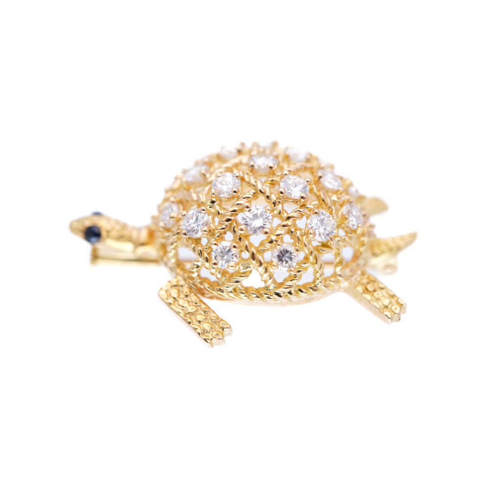 新品同様 カルティエ タートル 750YG ダイヤ/サファイア ブローチ K18YG/ダイヤモンド/サファイア ゴールド カメ 亀モチーフ アクセサリー 0006【中古】CARTIER レディース