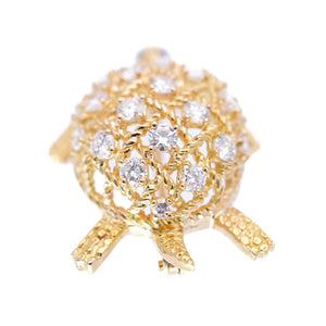 新品同様 カルティエ タートル 750YG ダイヤ/サファイア ブローチ K18YG/ダイヤモンド/サファイア ゴールド カメ 亀モチーフ アクセサリー 0006【中古】CARTIER レディース