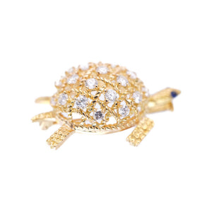 新品同様 カルティエ タートル 750YG ダイヤ/サファイア ブローチ K18YG/ダイヤモンド/サファイア ゴールド カメ 亀モチーフ アクセサリー 0006【中古】CARTIER レディース