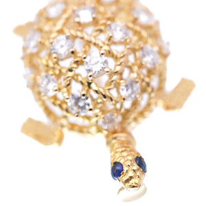 新品同様 カルティエ タートル 750YG ダイヤ/サファイア ブローチ K18YG/ダイヤモンド/サファイア ゴールド カメ 亀モチーフ アクセサリー 0006【中古】CARTIER レディース