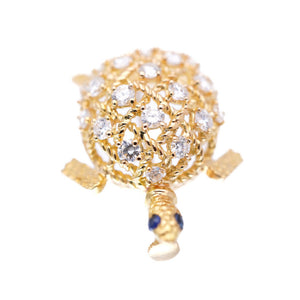 新品同様 カルティエ タートル 750YG ダイヤ/サファイア ブローチ K18YG/ダイヤモンド/サファイア ゴールド カメ 亀モチーフ アクセサリー 0006【中古】CARTIER レディース