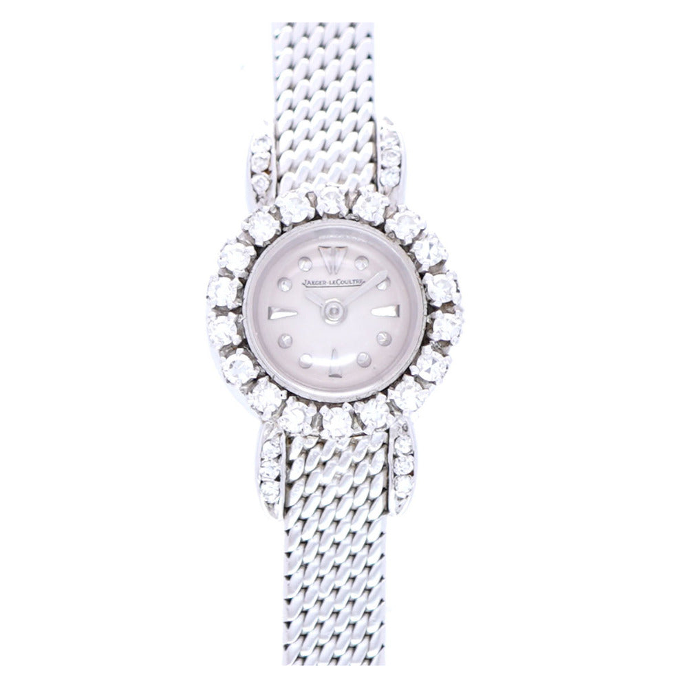 美品 ジャガールクルト ダイヤベゼル 金無垢 裏リューズ 手巻き 腕時計 K18WG/ダイヤモンド ホワイトゴールド ジャガー ルクルト 0010【中古】JAEGER-LECOULTRE レディース