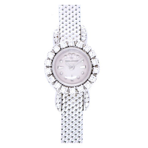 美品 ジャガールクルト ダイヤベゼル 金無垢 裏リューズ 手巻き 腕時計 K18WG/ダイヤモンド ホワイトゴールド ジャガー ルクルト 0010【中古】JAEGER-LECOULTRE レディース