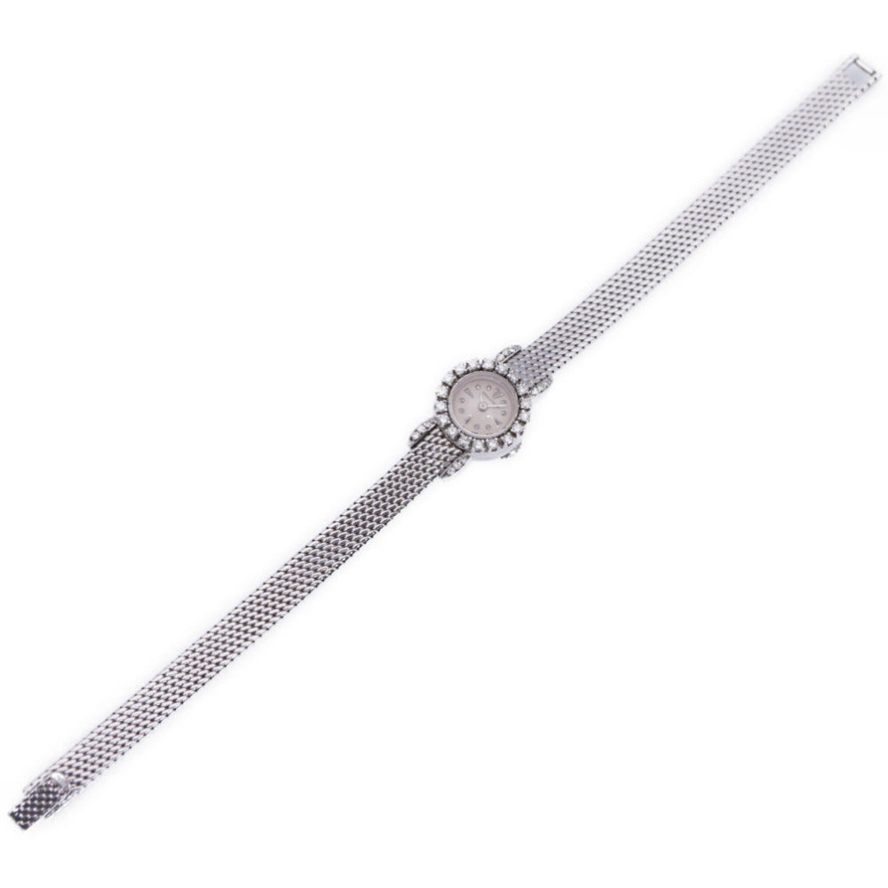 美品 ジャガールクルト ダイヤベゼル 金無垢 裏リューズ 手巻き 腕時計 K18WG/ダイヤモンド ホワイトゴールド ジャガー ルクルト 0010【中古】JAEGER-LECOULTRE レディース