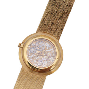 美品 オーデマピゲ スケルトン 金無垢 サファイヤ ダイヤ 手巻き 腕時計 750 K18YG/K14KT ダイヤモンド ゴールド 0011【中古】AUDEMARS PIGUET メンズ