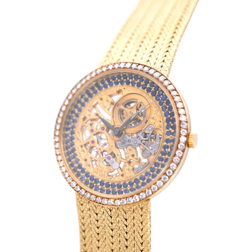 美品 オーデマピゲ スケルトン 金無垢 サファイヤ ダイヤ 手巻き 腕時計 750 K18YG/K14KT ダイヤモンド ゴールド 0011【中古】AUDEMARS PIGUET メンズ