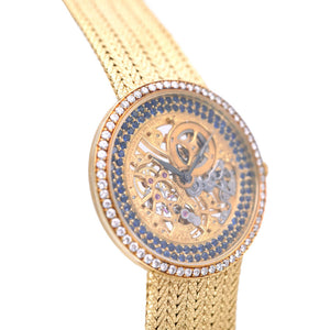 美品 オーデマピゲ スケルトン 金無垢 サファイヤ ダイヤ 手巻き 腕時計 750 K18YG/K14KT ダイヤモンド ゴールド 0011【中古】AUDEMARS PIGUET メンズ