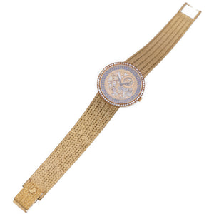 美品 オーデマピゲ スケルトン 金無垢 サファイヤ ダイヤ 手巻き 腕時計 750 K18YG/K14KT ダイヤモンド ゴールド 0011【中古】AUDEMARS PIGUET メンズ