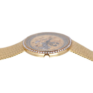 美品 オーデマピゲ スケルトン 金無垢 サファイヤ ダイヤ 手巻き 腕時計 750 K18YG/K14KT ダイヤモンド ゴールド 0011【中古】AUDEMARS PIGUET メンズ