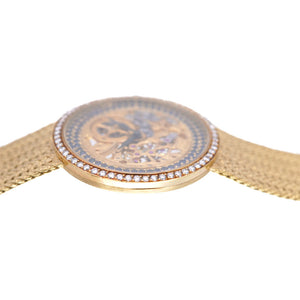 美品 オーデマピゲ スケルトン 金無垢 サファイヤ ダイヤ 手巻き 腕時計 750 K18YG/K14KT ダイヤモンド ゴールド 0011【中古】AUDEMARS PIGUET メンズ