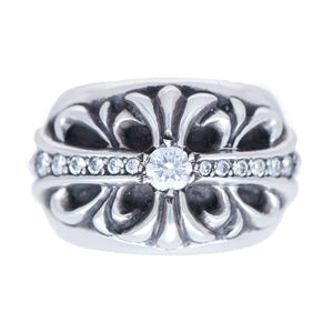 美品 クロムハーツ フローラルクロス 純正ダイヤ リング シルバー925/ダイヤモンド 7号 指輪 シルバー 0017【中古】CHROME HEARTS