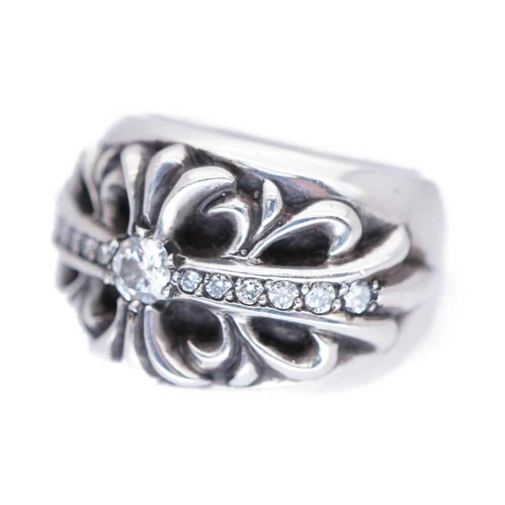 美品 クロムハーツ フローラルクロス 純正ダイヤ リング シルバー925/ダイヤモンド 7号 指輪 シルバー 0017【中古】CHROME HEARTS