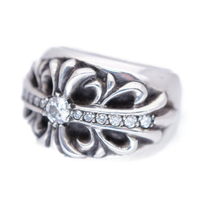 美品 クロムハーツ フローラルクロス 純正ダイヤ リング シルバー925/ダイヤモンド 7号 指輪 シルバー 0017【中古】CHROME HEARTS