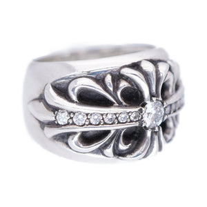 美品 クロムハーツ フローラルクロス 純正ダイヤ リング シルバー925/ダイヤモンド 7号 指輪 シルバー 0017【中古】CHROME HEARTS