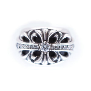 美品 クロムハーツ フローラルクロス 純正ダイヤ リング シルバー925/ダイヤモンド 7号 指輪 シルバー 0017【中古】CHROME HEARTS