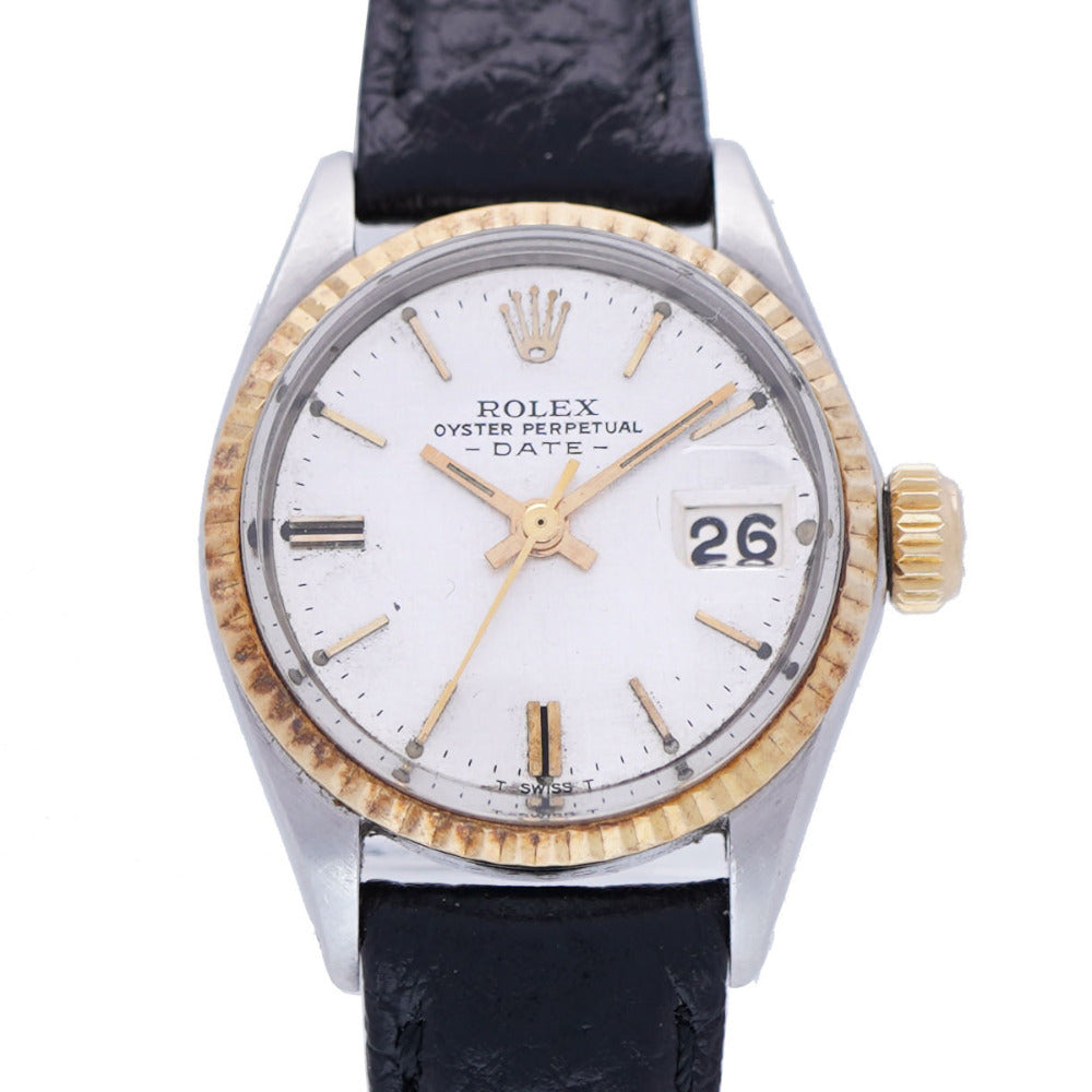 ロレックス オイスターパーペチュアル デイト 6517 自動巻き 腕時計 ヴィンテージ アンティーク  K18YG/SS シルバー文字盤 0023【中古】ROLEX レディース