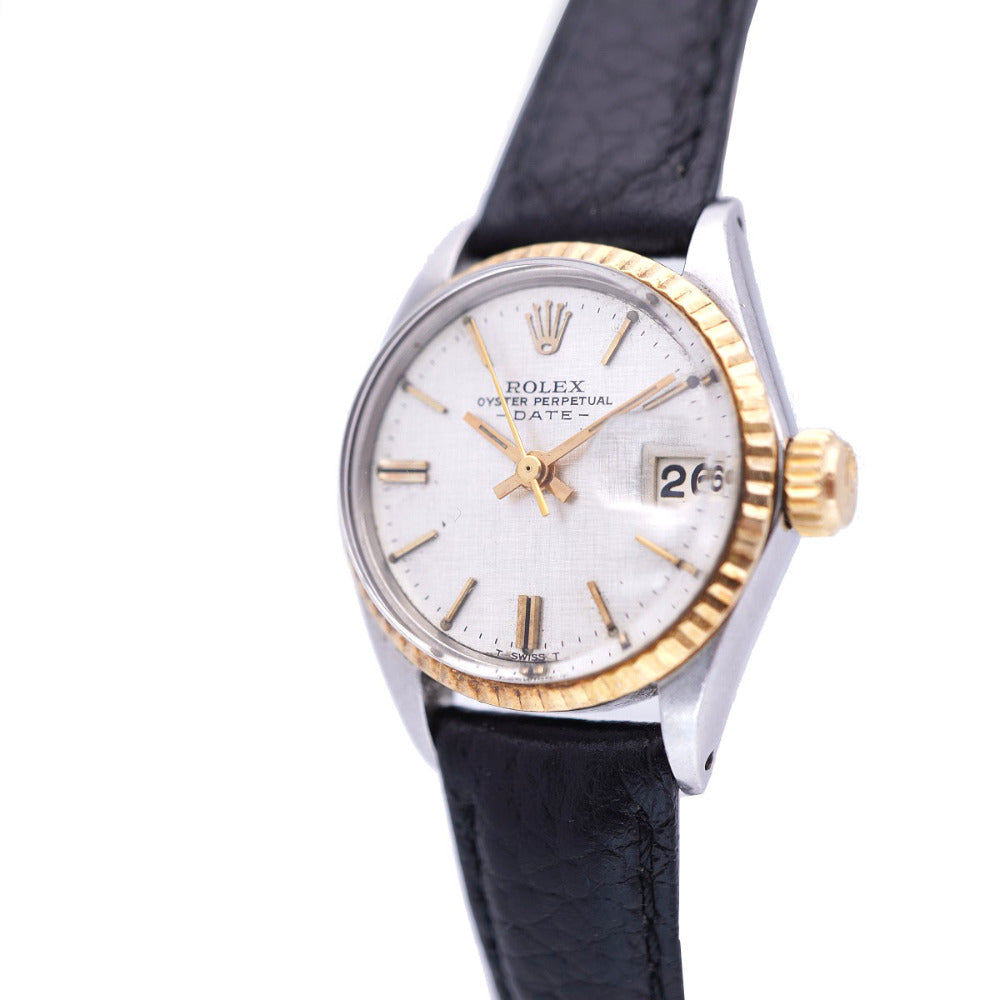 ロレックス オイスターパーペチュアル デイト 6517 自動巻き 腕時計 ヴィンテージ アンティーク  K18YG/SS シルバー文字盤 0023【中古】ROLEX レディース