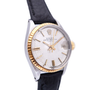 ロレックス オイスターパーペチュアル デイト 6517 自動巻き 腕時計 ヴィンテージ アンティーク  K18YG/SS シルバー文字盤 0023【中古】ROLEX レディース