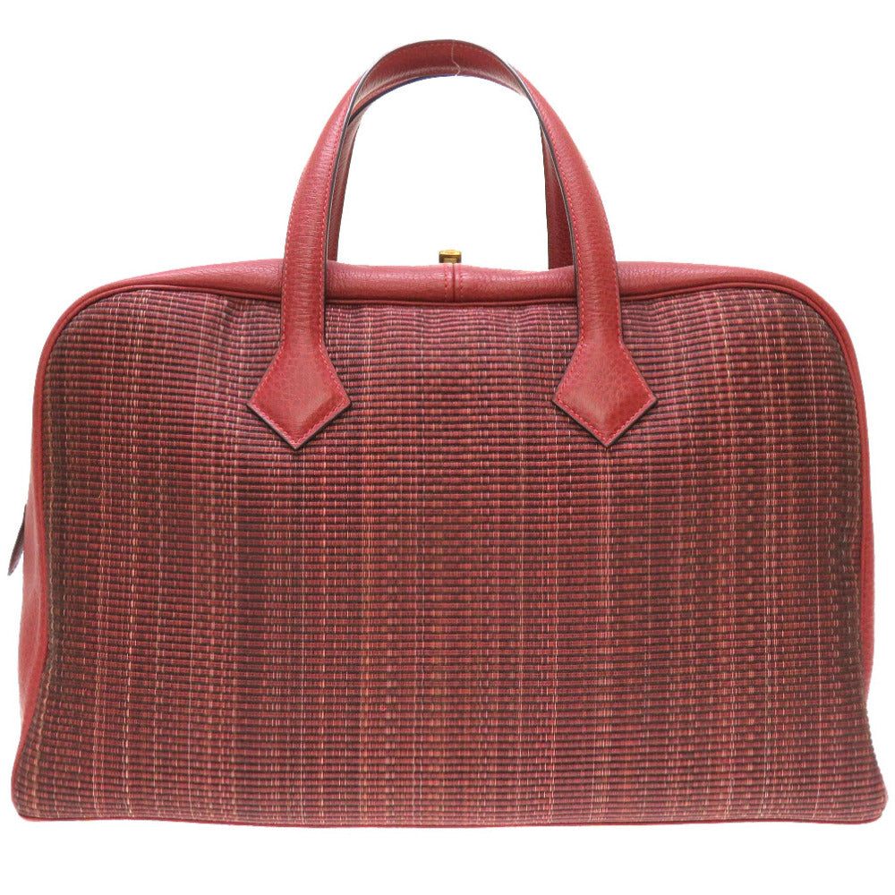 美品 エルメス ヴィクトリア43 クリノラン ブッフル ルージュアッシュ ゴールド金具 □F刻印 ボストンバッグ バッグ 赤 0048 【中古】 HERMES レッド