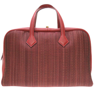 美品 エルメス ヴィクトリア43 クリノラン ブッフル ルージュアッシュ ゴールド金具 □F刻印 ボストンバッグ バッグ 赤 0048 【中古】 HERMES レッド